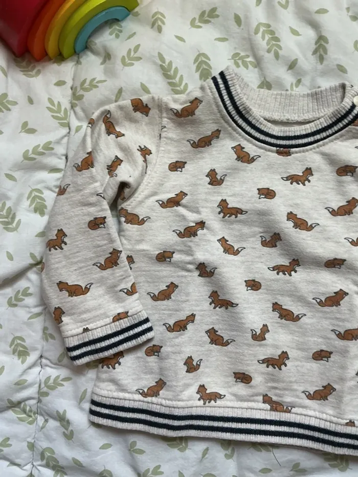 sweat col rond beige motifs renards 18 mois bout'chou - photo numéro 5