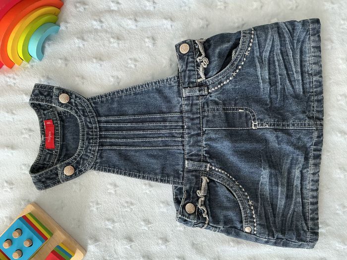 robe salopette en jean bleu poches cotés 12 mois tissaia - photo numéro 4