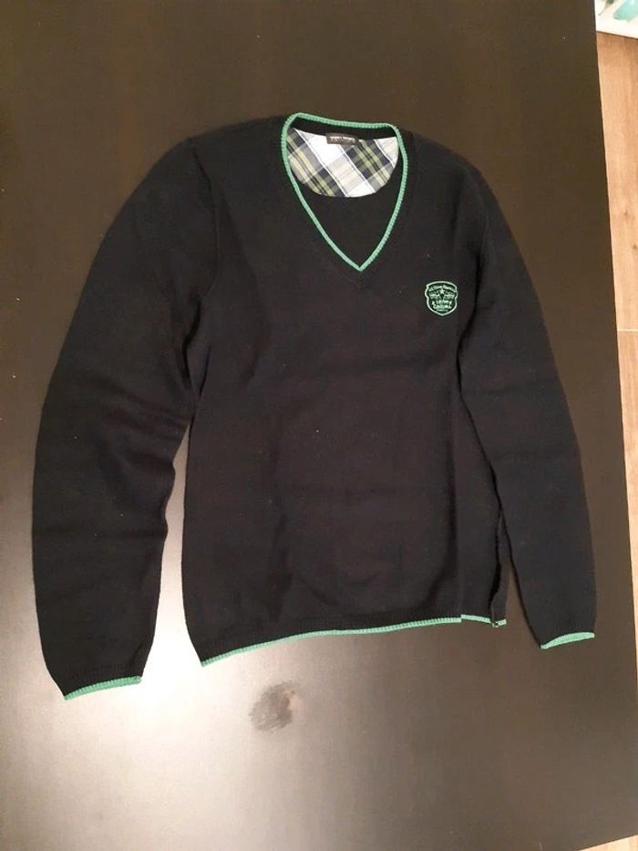 Pull femme marine et vert