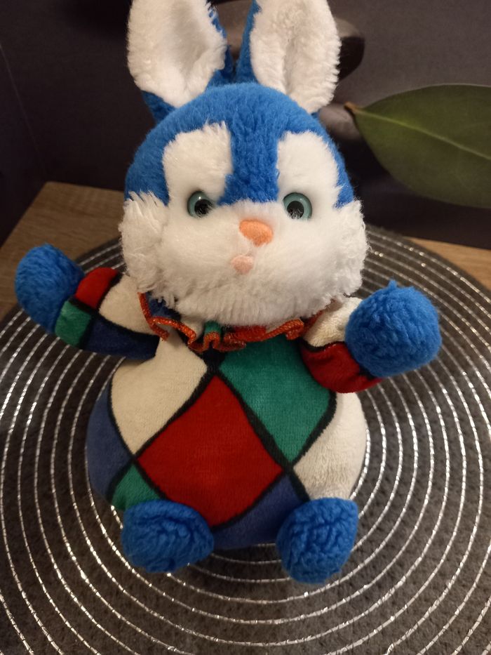 Peluche lapin boule arlequin vintage marque nounours a grelot - photo numéro 3