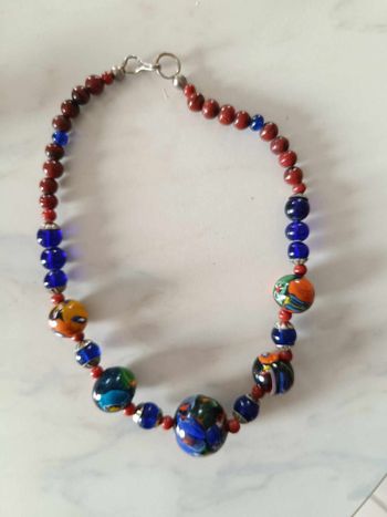 Collier vintage en véritable perles en verre de Murano multicolores