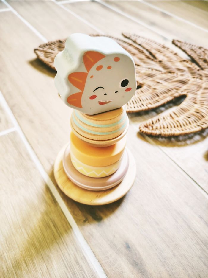 🦕Jeu de motricité. - Culbuto Pyramide/tour dinosaure à empiler en bois - photo numéro 2