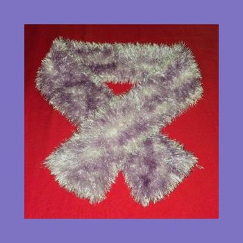 Écharpe Tricotée Longue Fantaisie Aspect Poilu Mohair Violet Lavande & Blanc Marbré Très Bon État