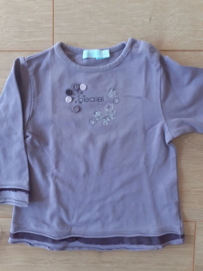T-shirt fille 12 mois Obaïbi Mauve - photo numéro 2