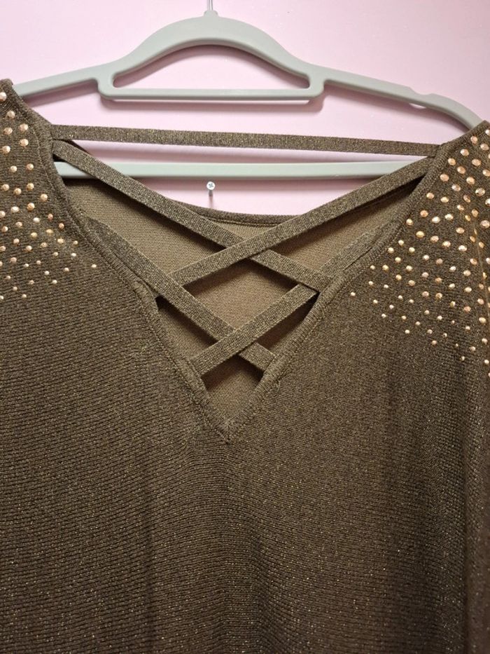 Pull femme kaki à paillette - photo numéro 4