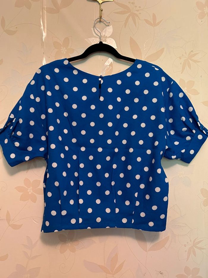 T-shirt bleu motif gros pois blanc - photo numéro 5