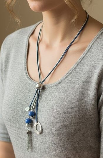 Élégance Bohème Chic - Collier Long Ajustable Bleu Nuit et Argenté