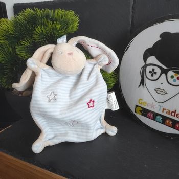 doudou absorba lapin bleu beige blanc rayé Rayure etoiles rouge #geektradedoudou
