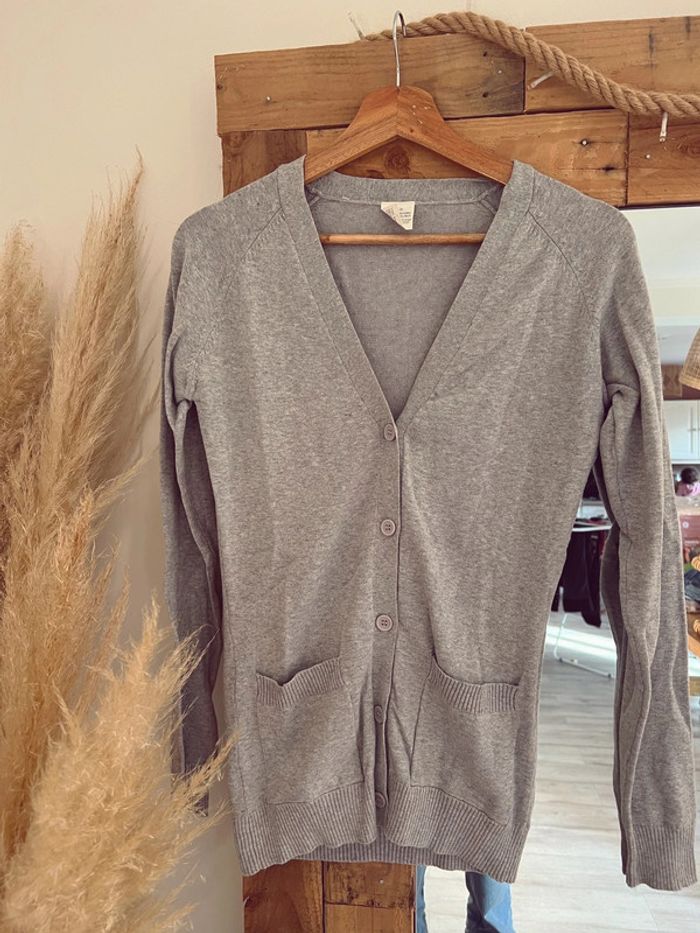 Gilet gris col V et bouton