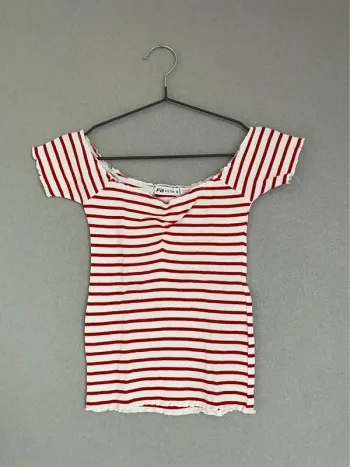 Top rayé épaules dénudées rouge & blanc XS/S