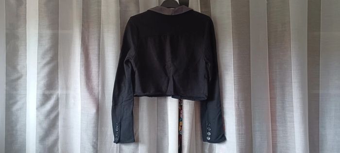 Veste femme courte noire PROMOD, avec col couleur taupe, taille L - photo numéro 5