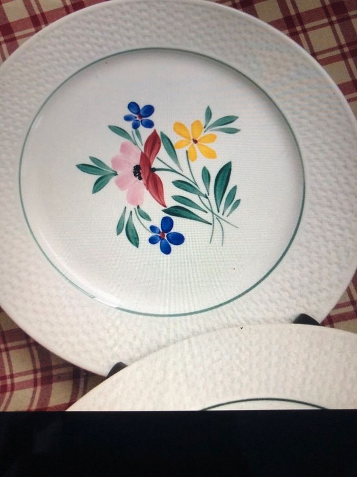 4 assiettes plates peintes à la main  en faience digoin sarreguemines - photo numéro 3