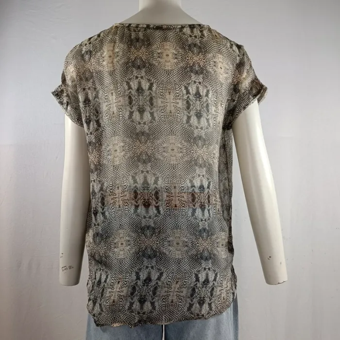 Top IKKS imprimé python soie et polyester, manches courtes cloutées, taille S A1205 - photo numéro 3