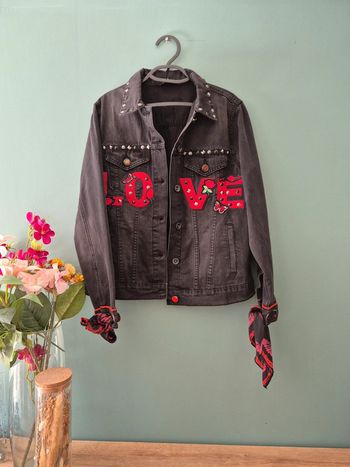 Veste noire rock, en jean, taille 38, Desigual, neuve