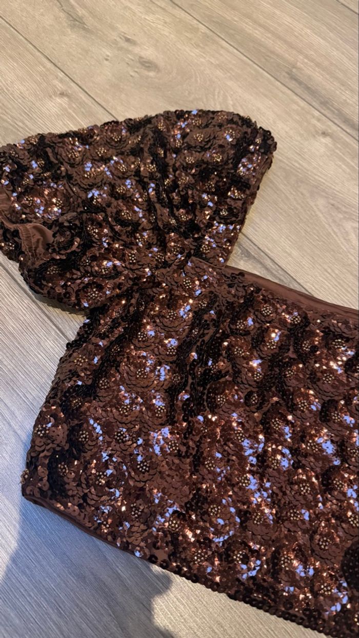 Haut crop top sequins marrons taille 42 - photo numéro 2