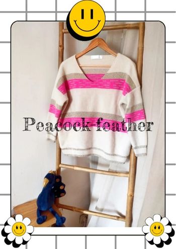 Pull rayé beige rose doré TU