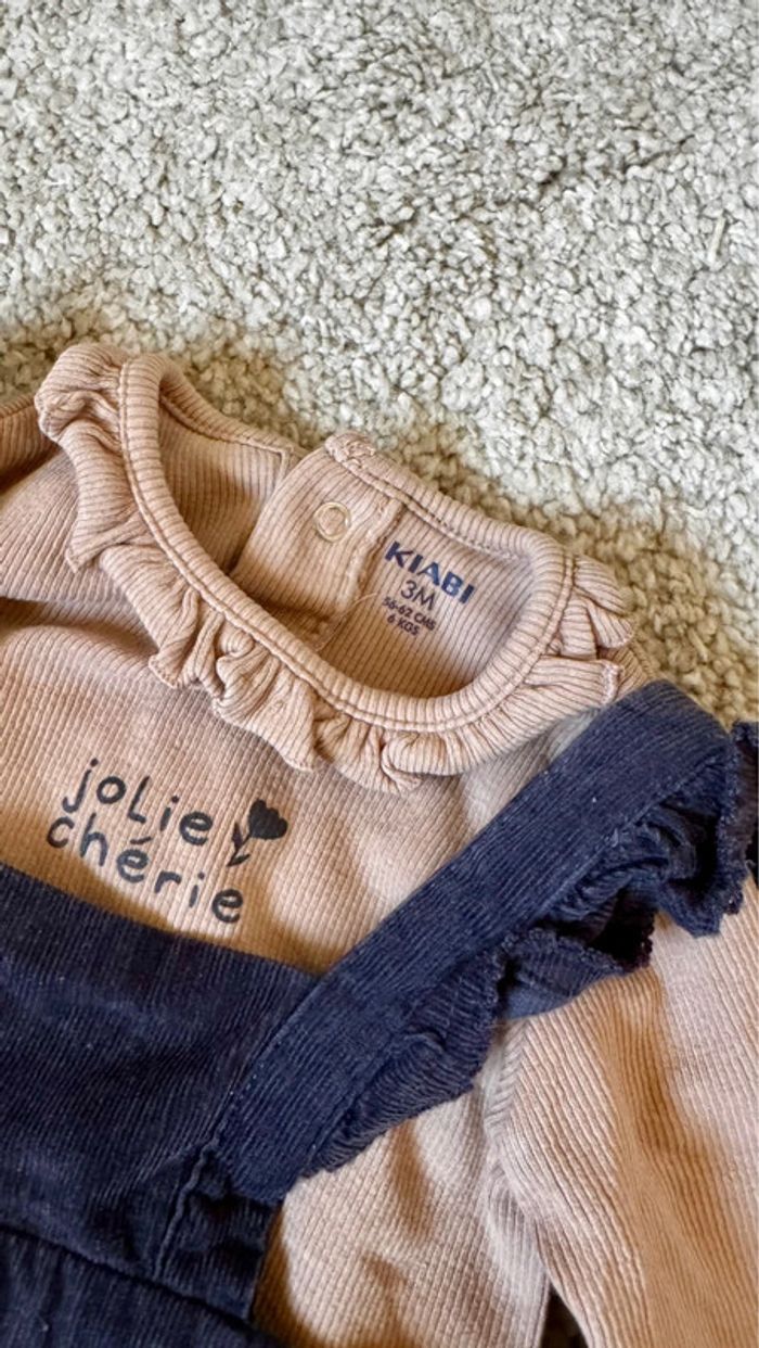 Ensemble salopette velours + pull Kiabi – 3 mois - photo numéro 2