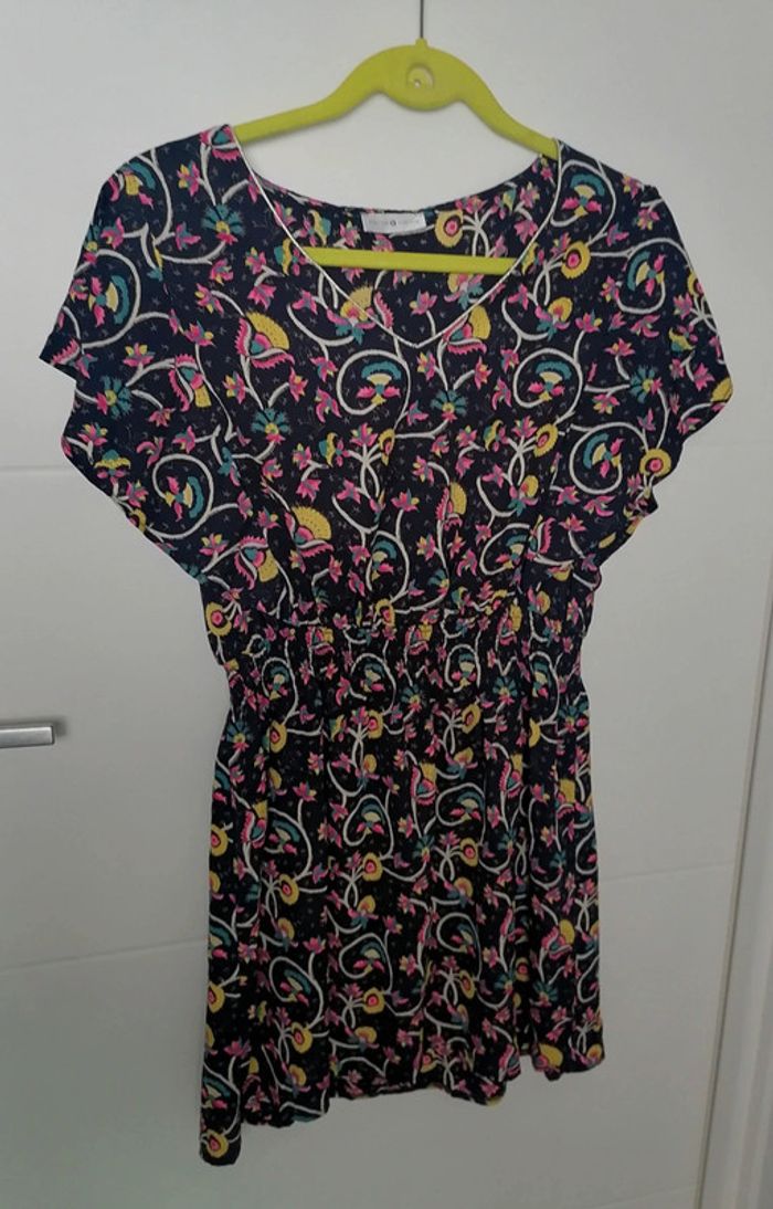 Robe fluide courte fleurs multicolore bleu marine Taille L Cache-cache - photo numéro 8