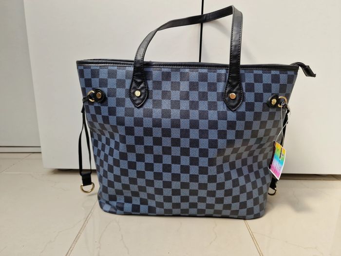 Sac Cabas A Carreaux Noirs Gris Cuir Synthétique - photo numéro 11