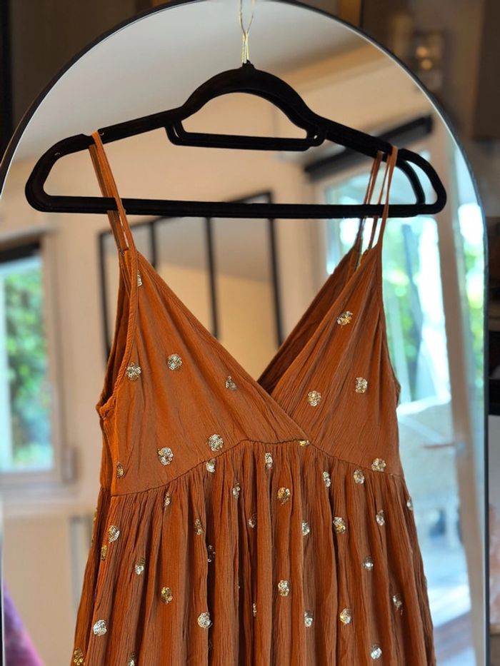 Robe longue camel à sequins dorés Goa – T.S/M - photo numéro 2