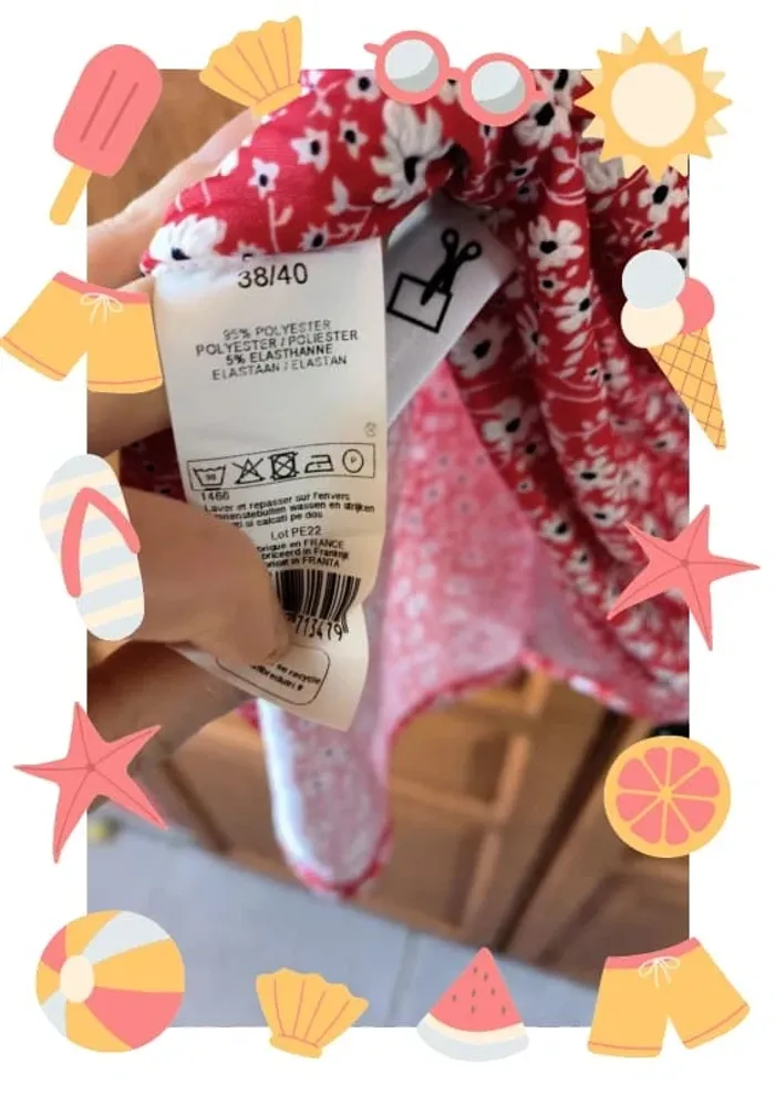 *Neuve *Jupe mi longue fluide motif fleuri rouge et blanc 38/40 - photo numéro 6