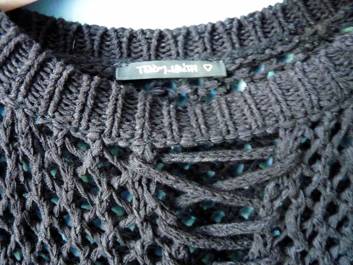 Pull femme Teddy smith S 36 manches 3/4 noir maille crochet neuf