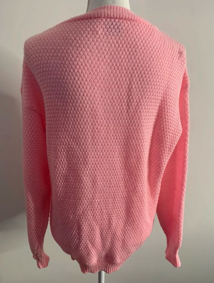 Cardigan en laine rose bonbon mailles torsades Vintage T44 XXL - photo numéro 6