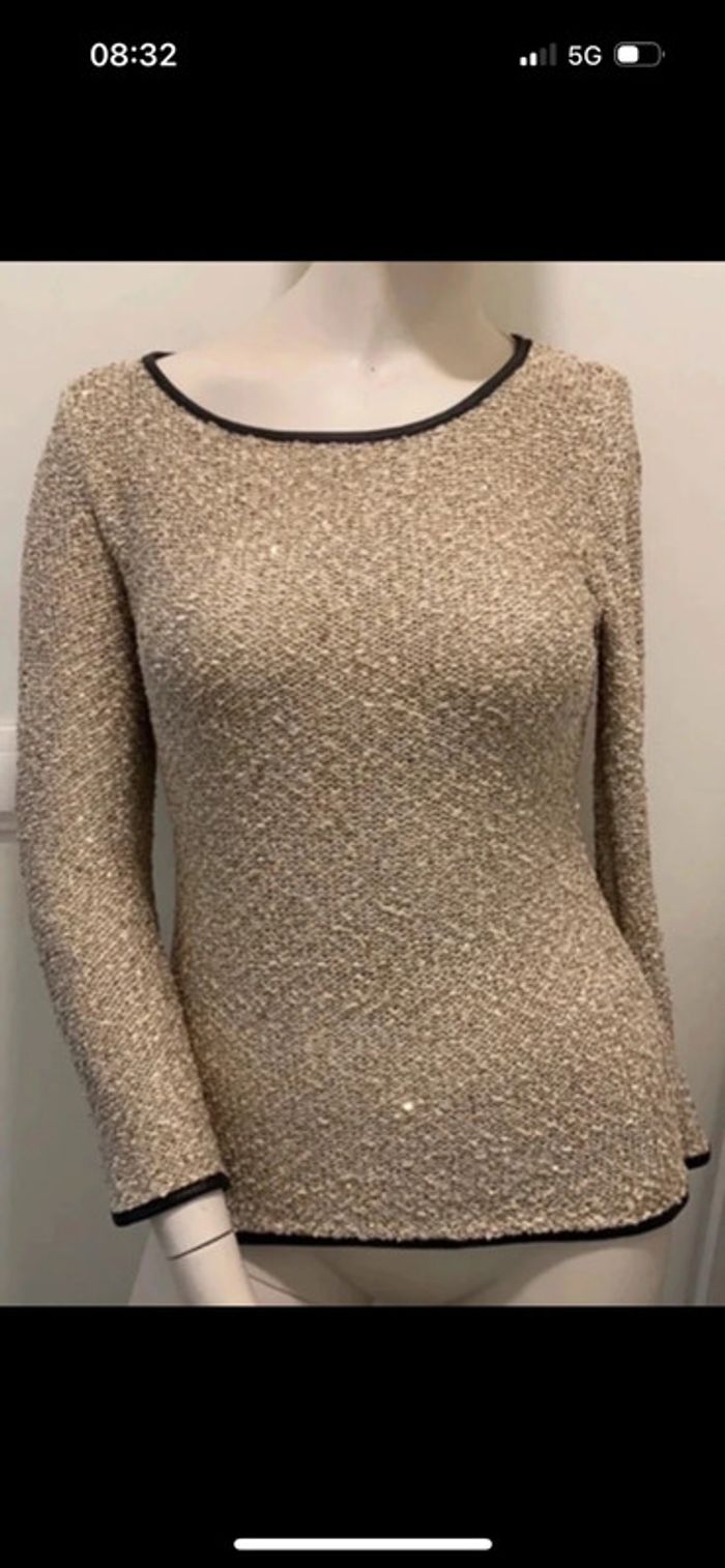 Superbe haut beige brillant à sequins et voile dans le dos Laetitia Mem taille 36 plus d’étiquette