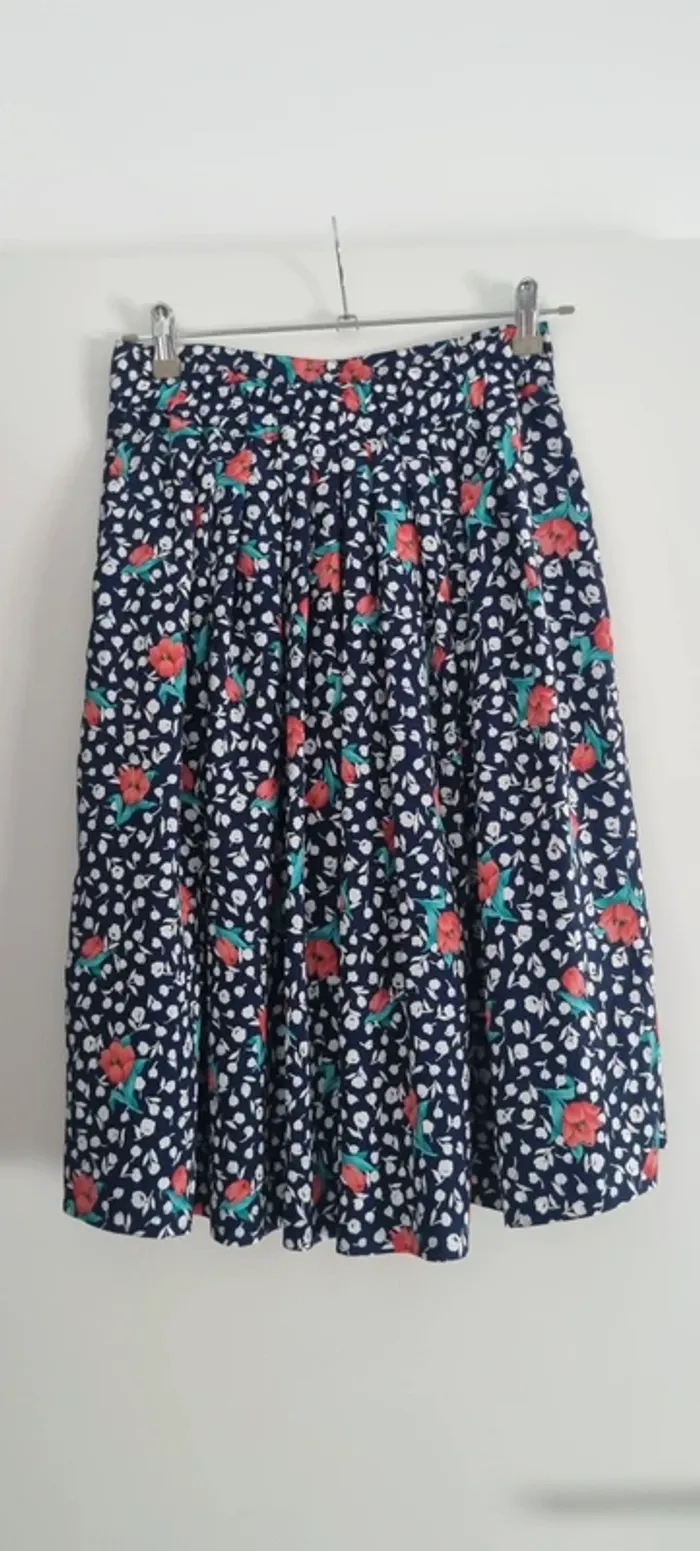 Jupe midi vintage imprimé bleu fleur 36 - photo numéro 3