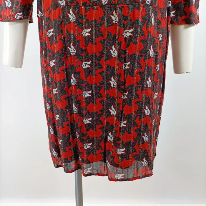 Robe fluide Bonobo imprimé fleuri rouge et noir, col V, manches 3/4, taille S A1572 - photo numéro 3
