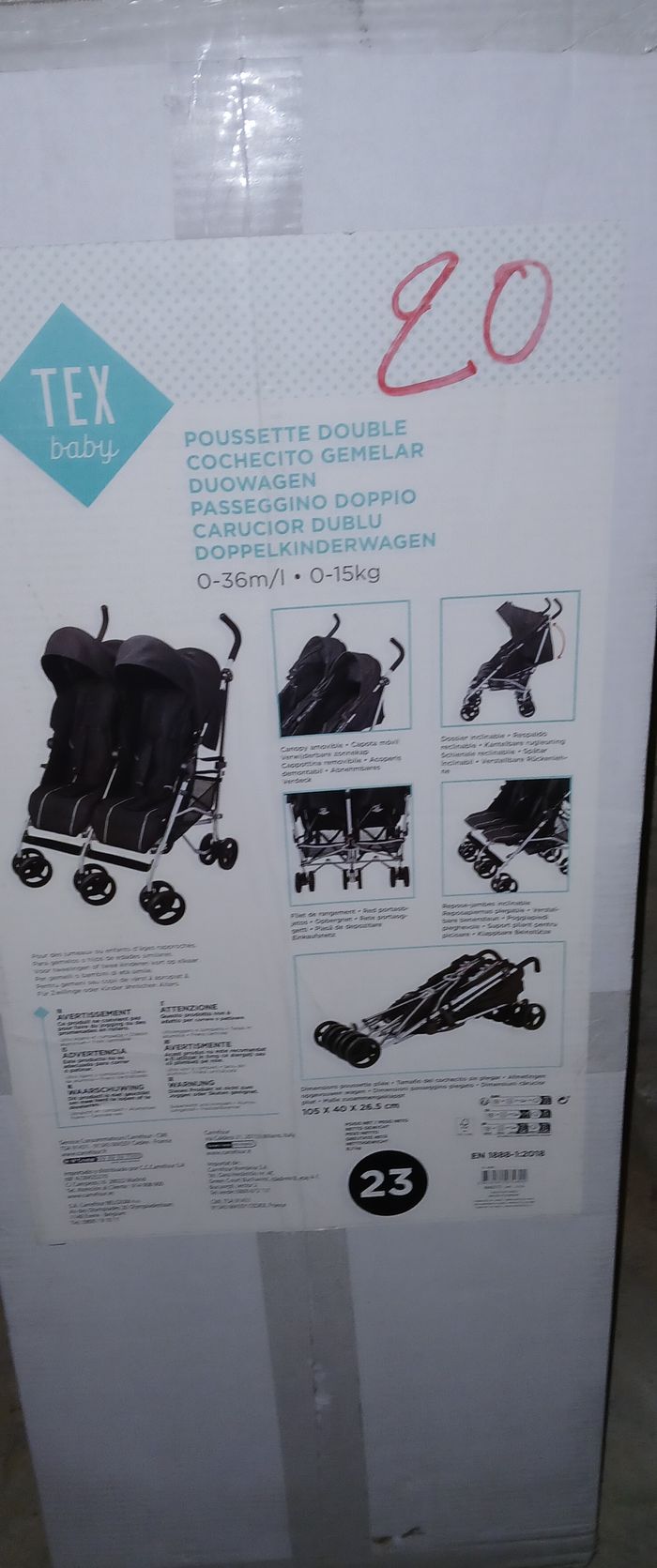 poussette double dans son carton neuf tex baby 0/36 mois - photo numéro 1