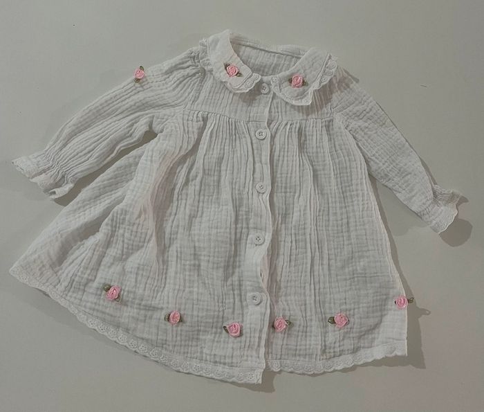 Robe blanche gaze de coton - 3/6 mois