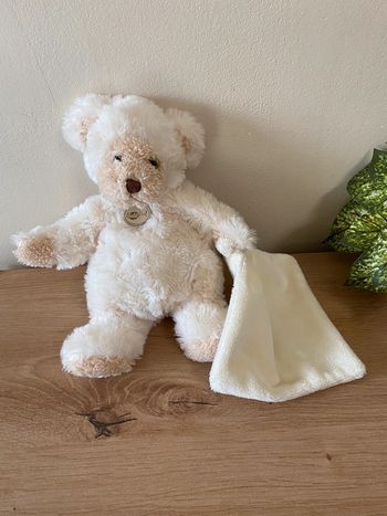 Doudou peluche ours écru museau marron mouchoir baby nat neuf