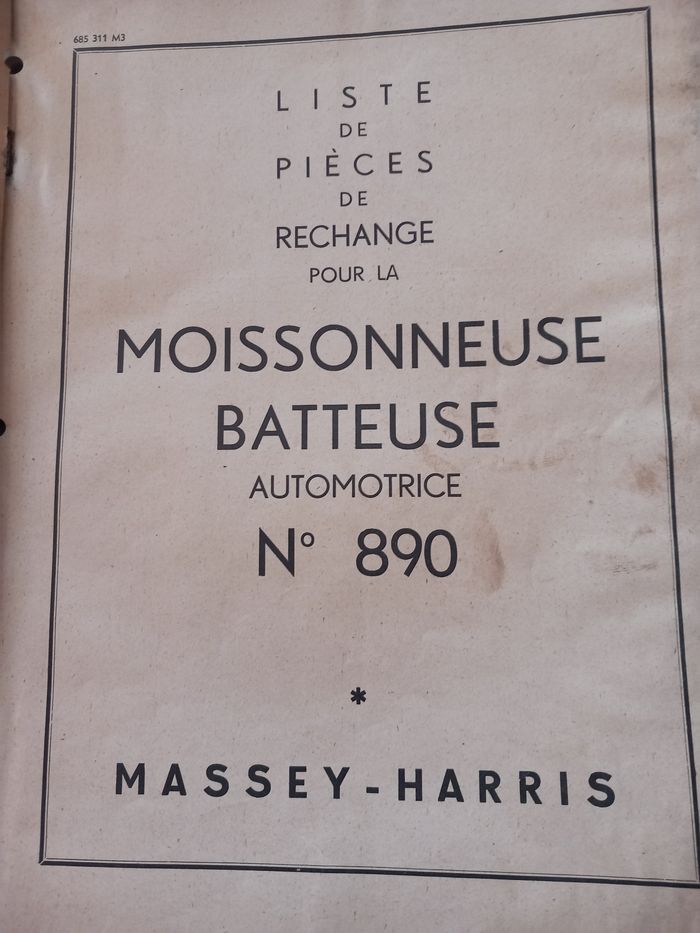 Catalogue de pièces de rechange moissonneuse batteuse 890 - photo numéro 2