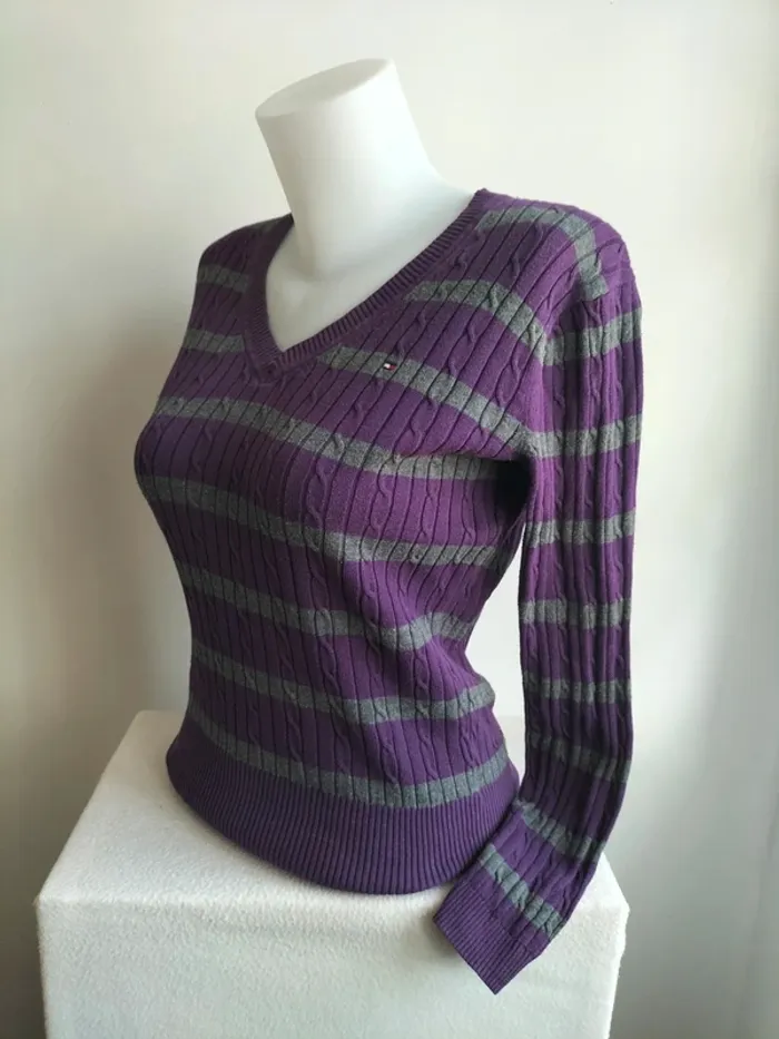 Pull Femmes Col V 100% Coton - Tommy Hilfiger - Taille S - photo numéro 4