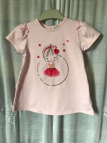 T-shirt tunique rose danseuse tutu sequins 2 ans