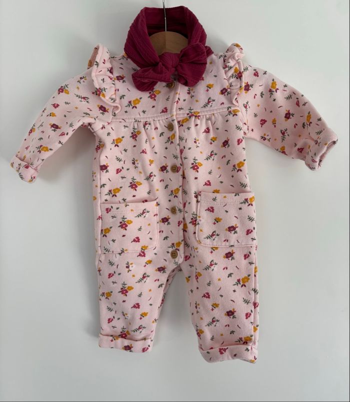 Combinaison fleurie bébé fille avec bandeau - photo numéro 5