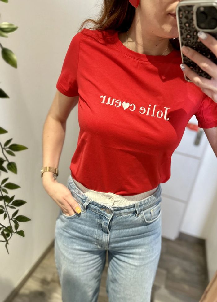 T-shirt rouge "Jolie coeur" taille S NEUF - photo numéro 2