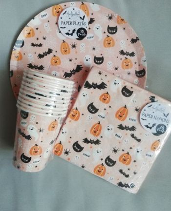 🎃 Lot vaisselle jetable Halloween - Neuf - Verres, assiettes, serviettes en papier