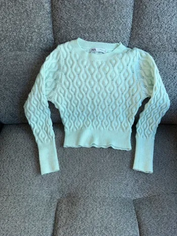Pull maille épaisse cintré torsadé vert eau Zara