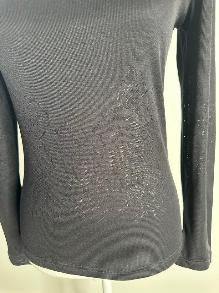 Pull noir maille ajourée fleurs Tricot Artisan Vintage T36 S - photo numéro 5