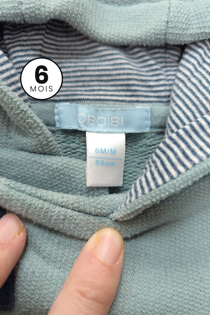 Pull / Sweat à capuche vert - Foret renard texturé - Obaïbi 6 mois - photo numéro 3