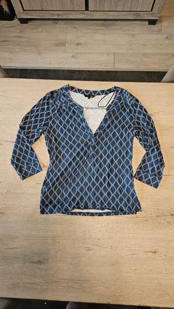 Chemise bleue à motifs blancs, manches 3/4, JBC, L, nickel