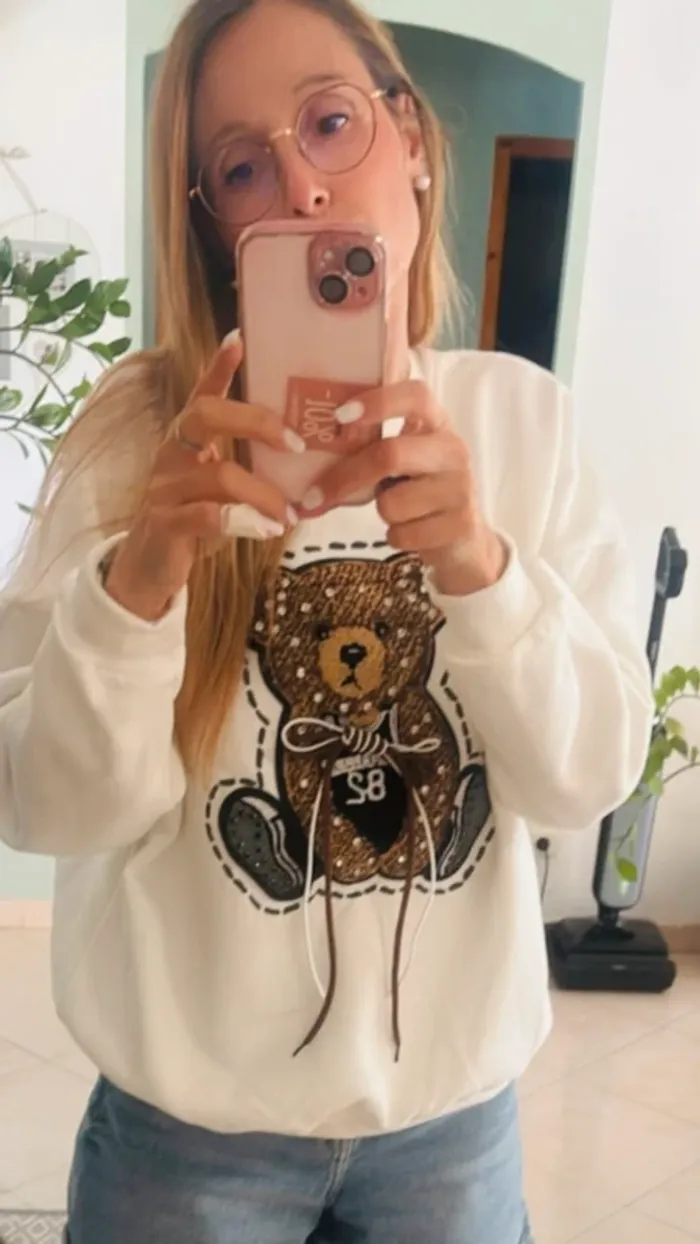 Sweat blanc tendance motif ourson strass taille unique - photo numéro 8