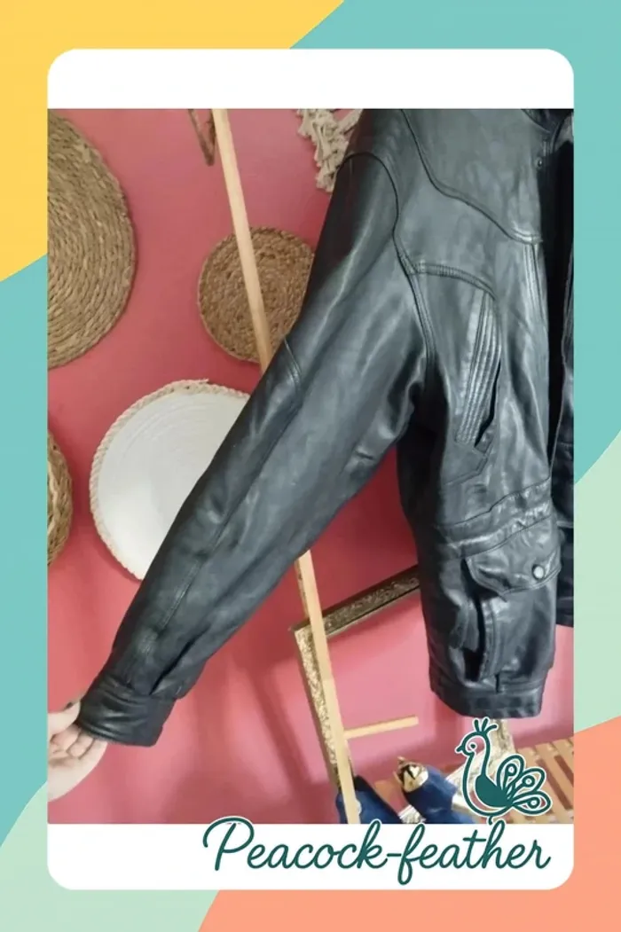 Veste cuir véritable homme noir 56 - photo numéro 2