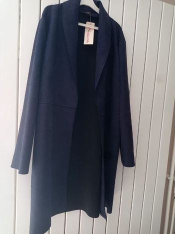 Veste longue effet suédé bleue marine - Taille Unique