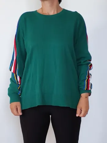 Pull Tommy Hilfiger vert XL – manches à bandes multicolores – unisexe