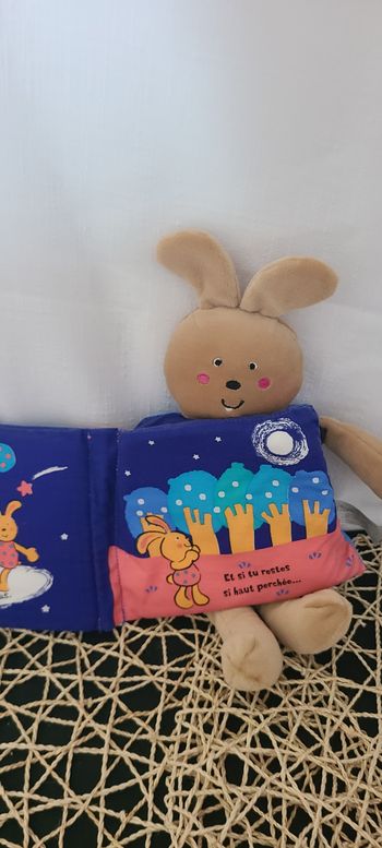 livre tissu éveil lapin doudou
