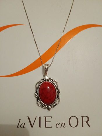 Collier femme argent 925 millième, pendentif cornaline véritable 