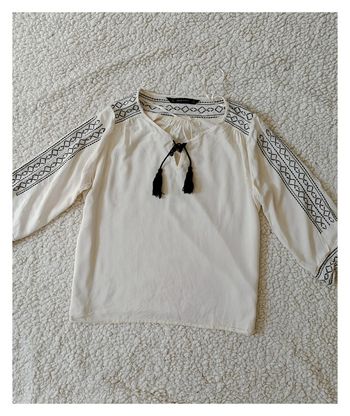 Blouse bohème Zara Basic blanche brodée – manches 3/4 cute vintage old school -